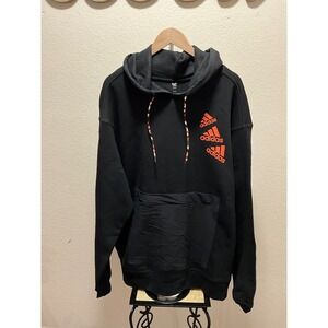 Adidas Men's Black Hoodie Orange Logo Pullover Hooded Sweatshirt XL